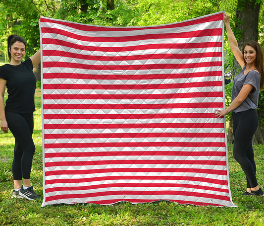 Red And White Striped Pattern Print Quilt