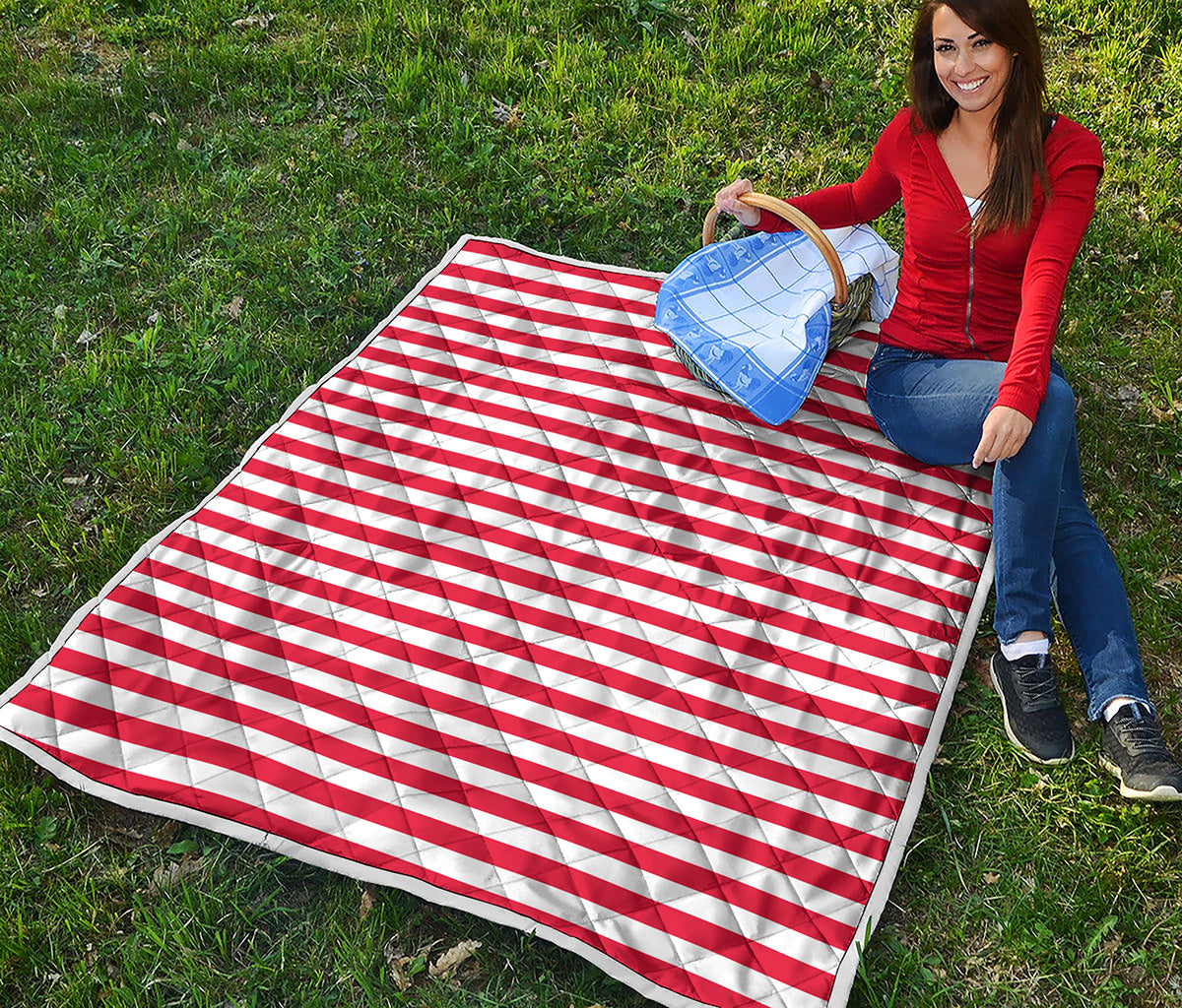 Red And White Striped Pattern Print Quilt