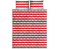 Red And White Striped Pattern Print Quilt Bed Set