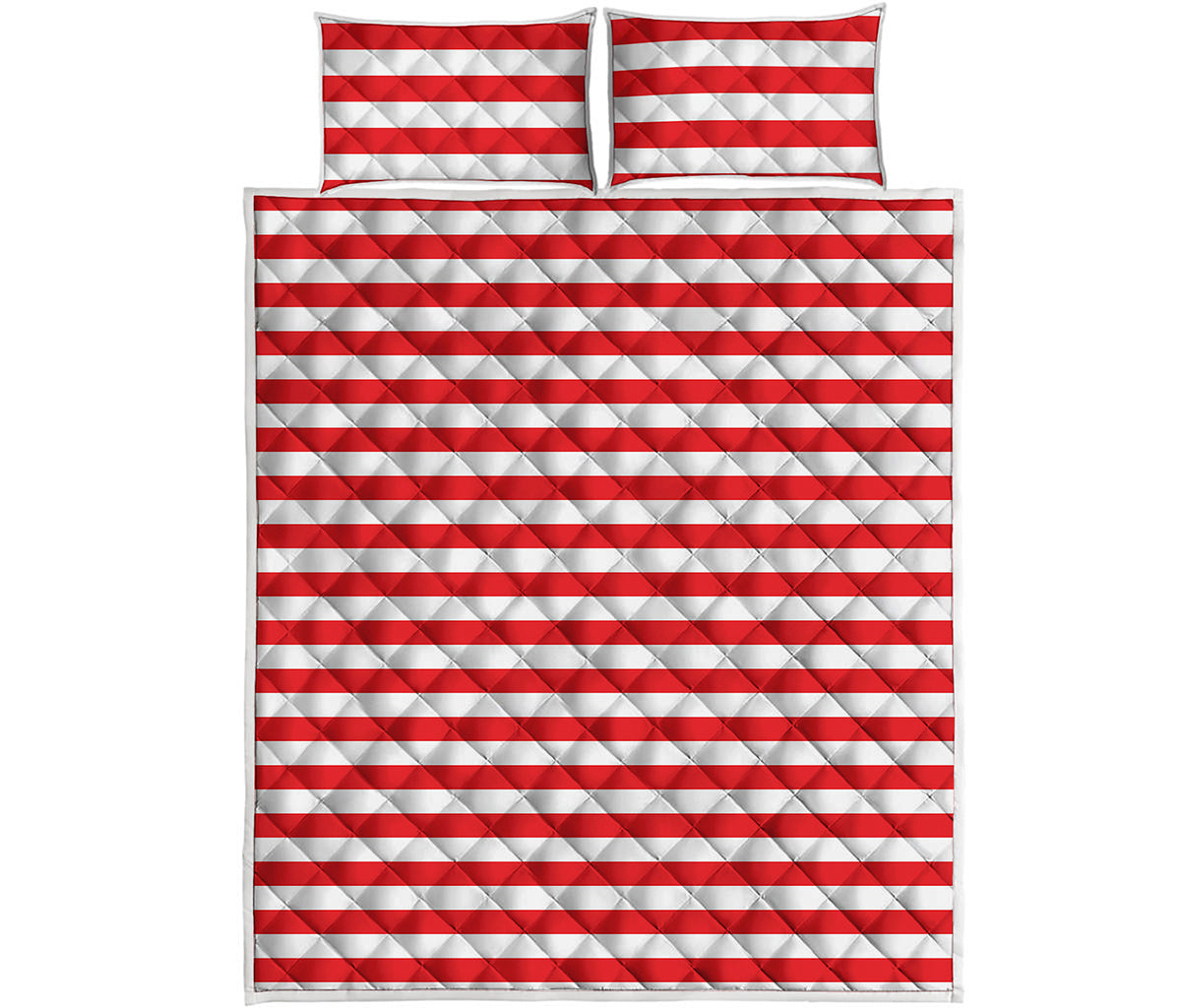 Red And White Striped Pattern Print Quilt Bed Set