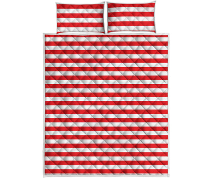 Red And White Striped Pattern Print Quilt Bed Set