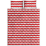 Red And White Striped Pattern Print Quilt Bed Set