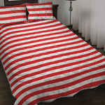 Red And White Striped Pattern Print Quilt Bed Set