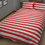 Red And White Striped Pattern Print Quilt Bed Set