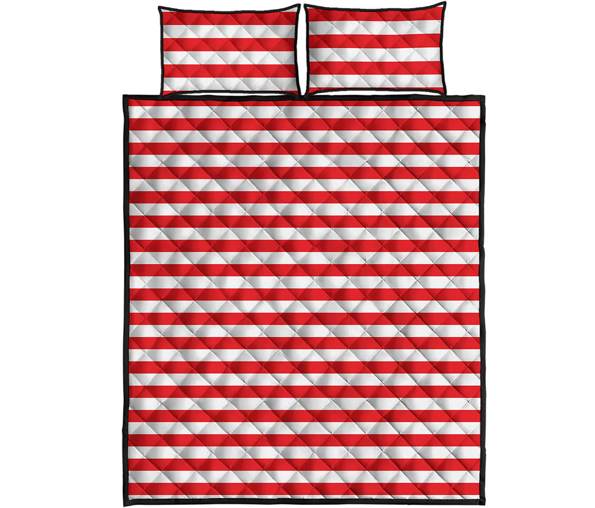 Red And White Striped Pattern Print Quilt Bed Set