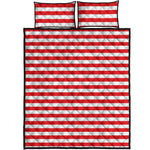Red And White Striped Pattern Print Quilt Bed Set