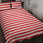 Red And White Striped Pattern Print Quilt Bed Set