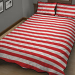 Red And White Striped Pattern Print Quilt Bed Set
