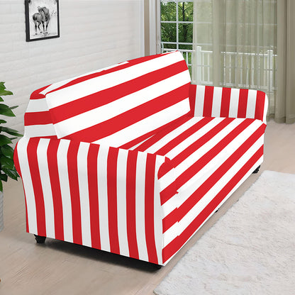 Red And White Striped Pattern Print Sofa Cover