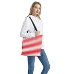 Red And White Striped Pattern Print Tote Bag