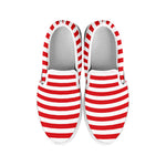 Red And White Striped Pattern Print White Slip On Shoes