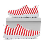 Red And White Striped Pattern Print White Sneakers