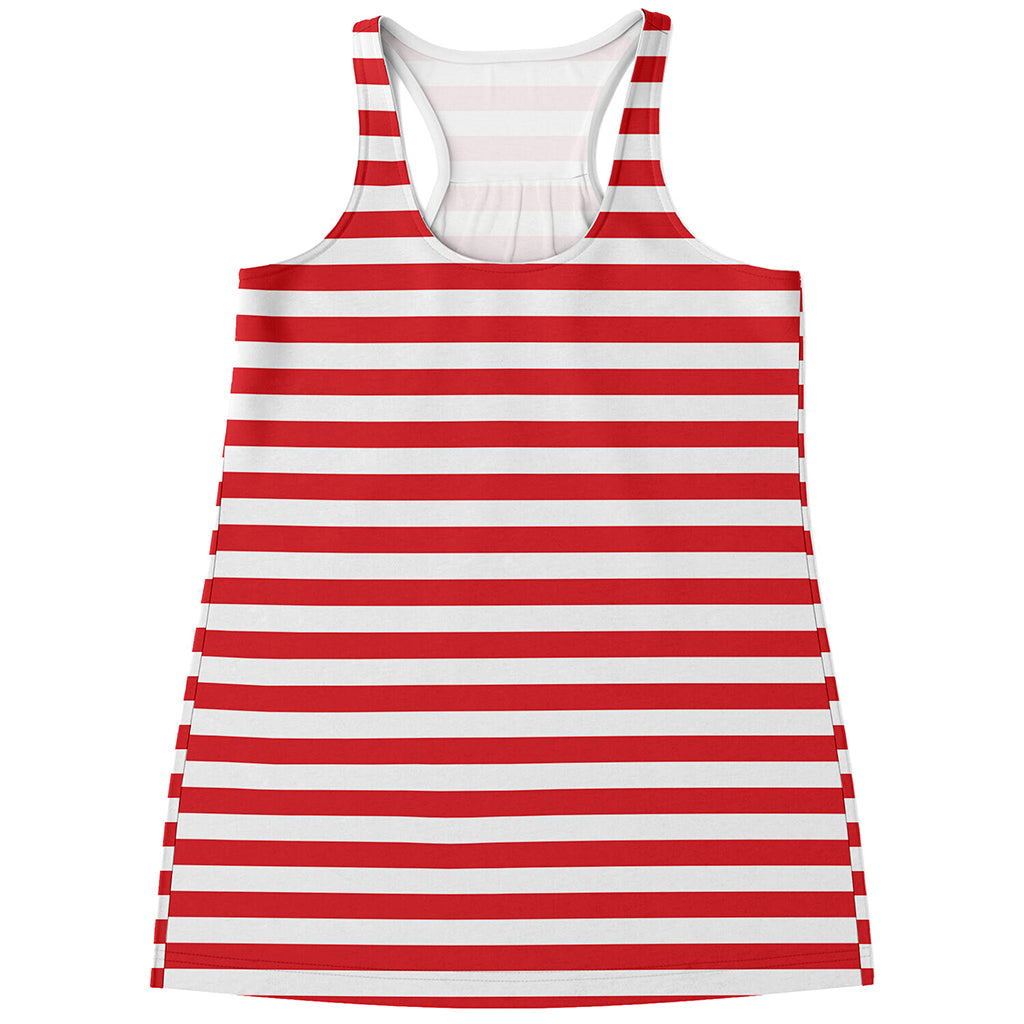 Red And White Striped Pattern Print Women's Racerback Tank Top