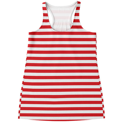 Red And White Striped Pattern Print Women's Racerback Tank Top