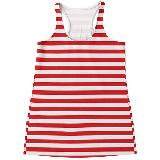 Red And White Striped Pattern Print Women's Racerback Tank Top