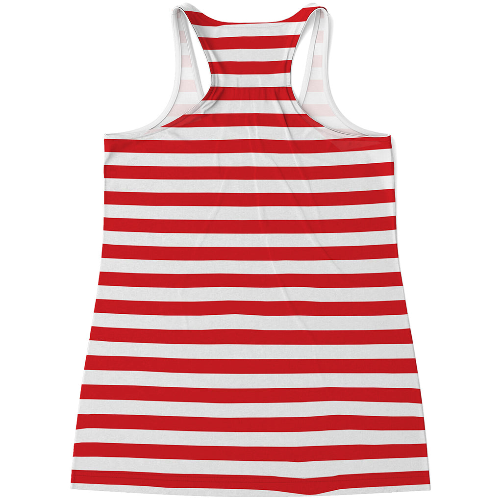 Red And White Striped Pattern Print Women's Racerback Tank Top