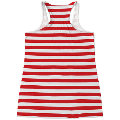 Red And White Striped Pattern Print Women's Racerback Tank Top