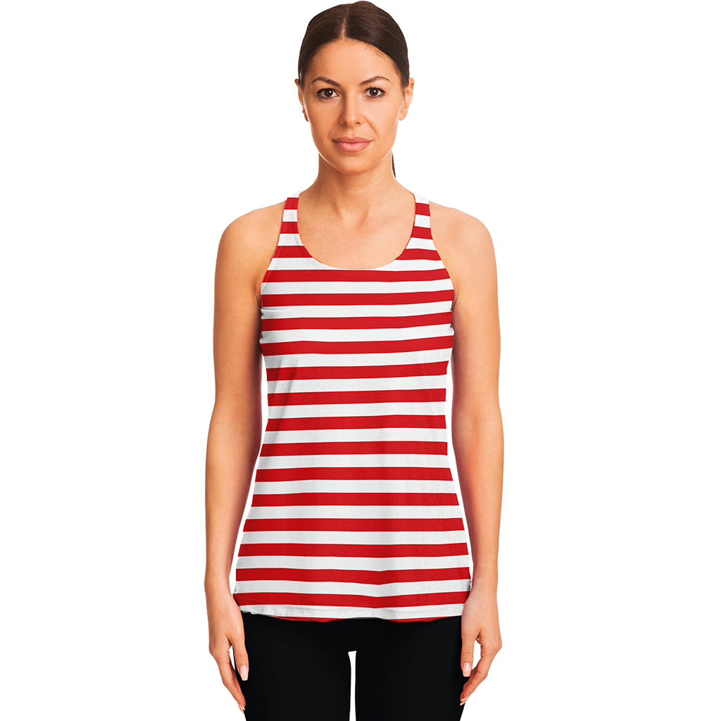 Red And White Striped Pattern Print Women's Racerback Tank Top