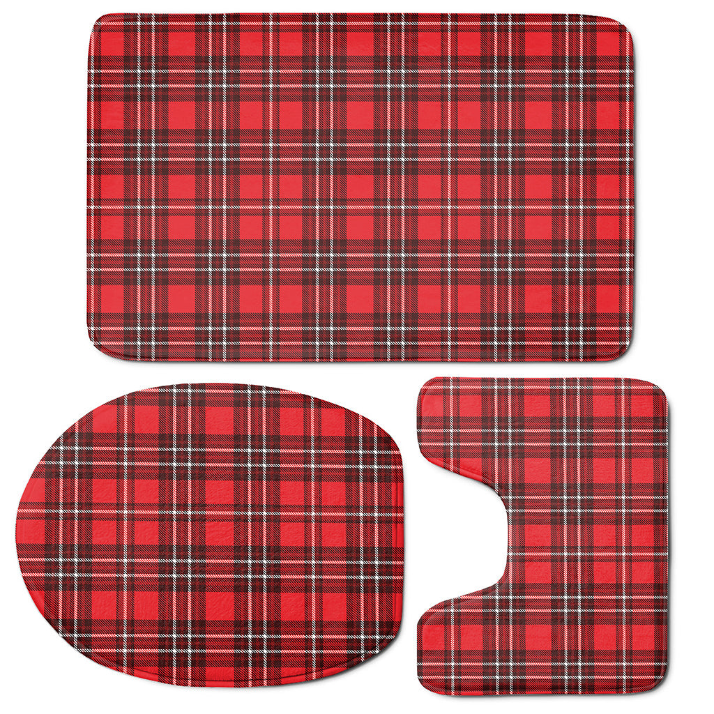 Red And White Tartan Pattern Print 3 Piece Bath Mat Set