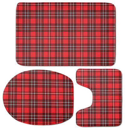 Red And White Tartan Pattern Print 3 Piece Bath Mat Set