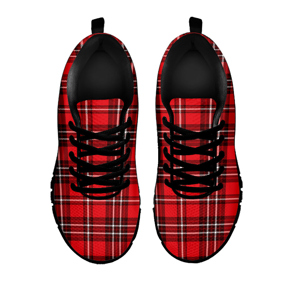 Red And White Tartan Pattern Print Black Sneakers