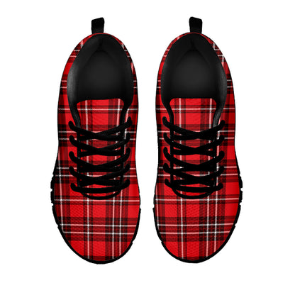 Red And White Tartan Pattern Print Black Sneakers