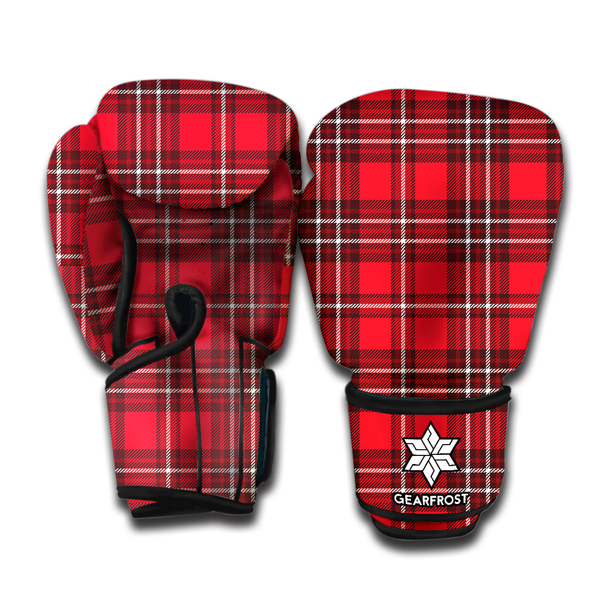 Red And White Tartan Pattern Print Boxing Gloves
