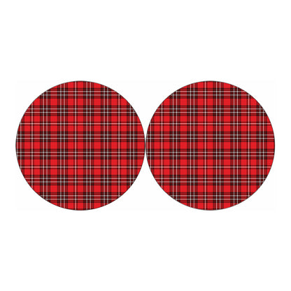 Red And White Tartan Pattern Print Car Coasters