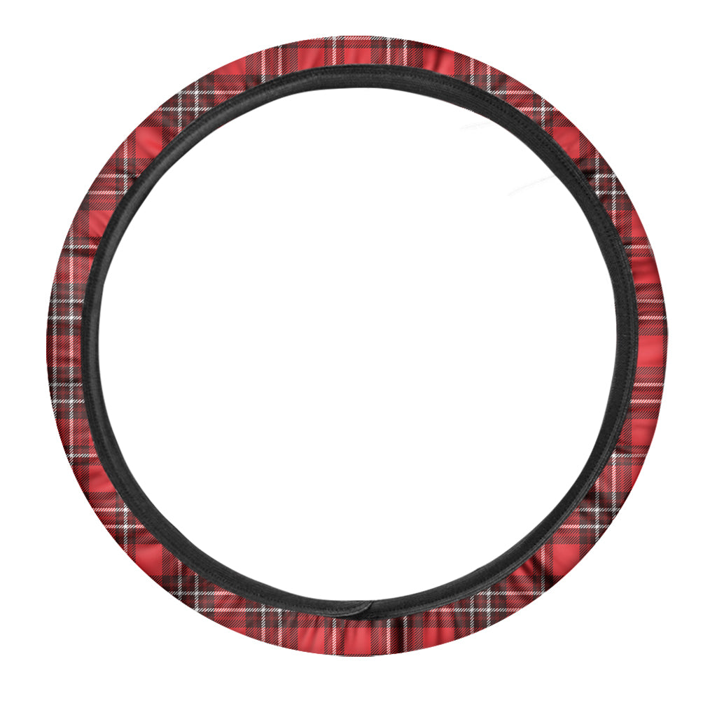 Red And White Tartan Pattern Print Car Steering Wheel Cover