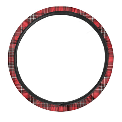 Red And White Tartan Pattern Print Car Steering Wheel Cover