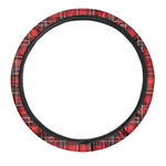 Red And White Tartan Pattern Print Car Steering Wheel Cover