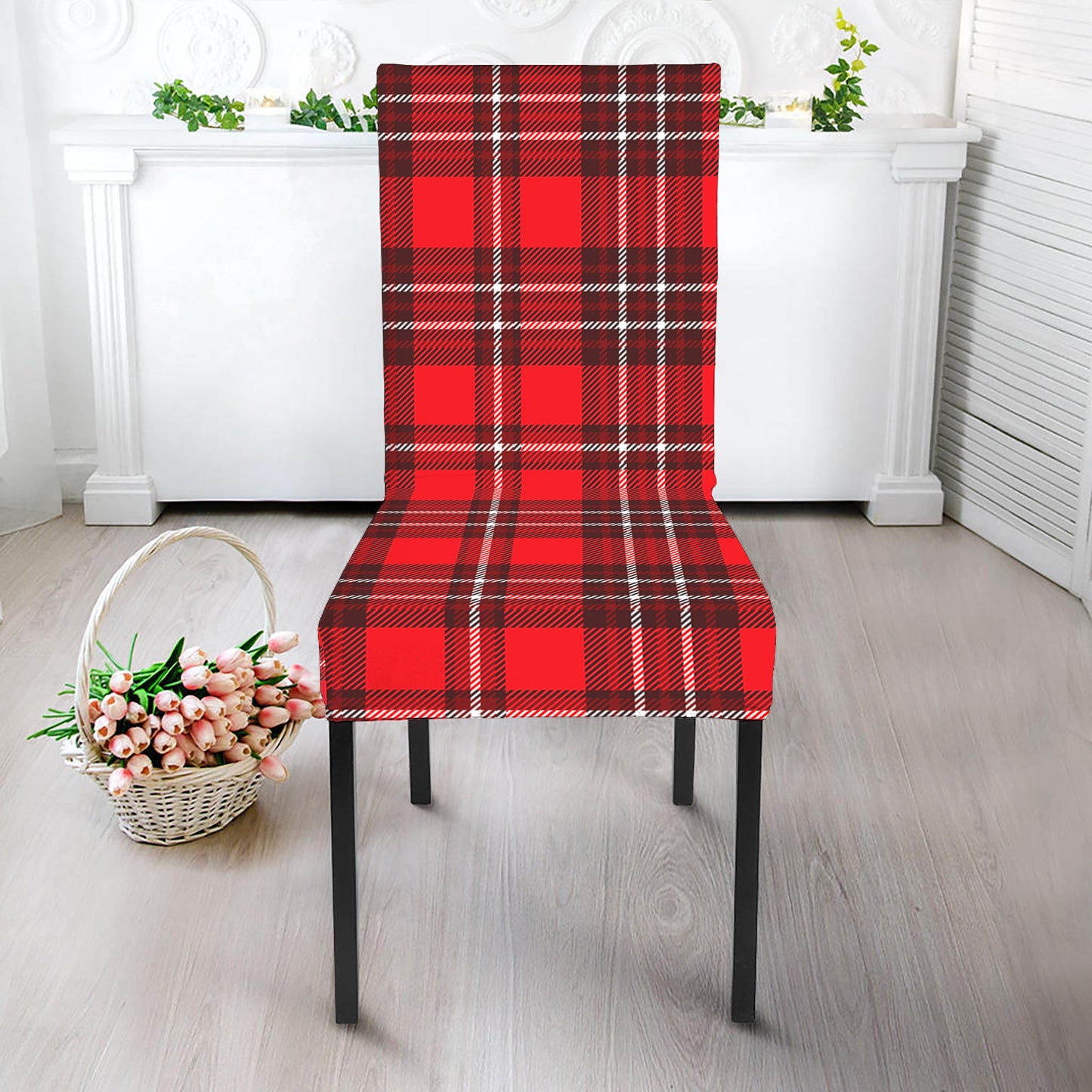 Red And White Tartan Pattern Print Dining Chair Slipcover