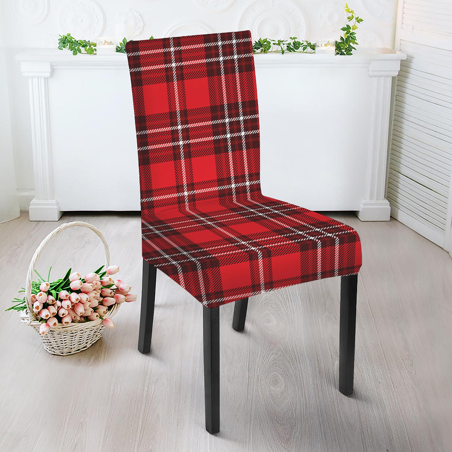 Red And White Tartan Pattern Print Dining Chair Slipcover
