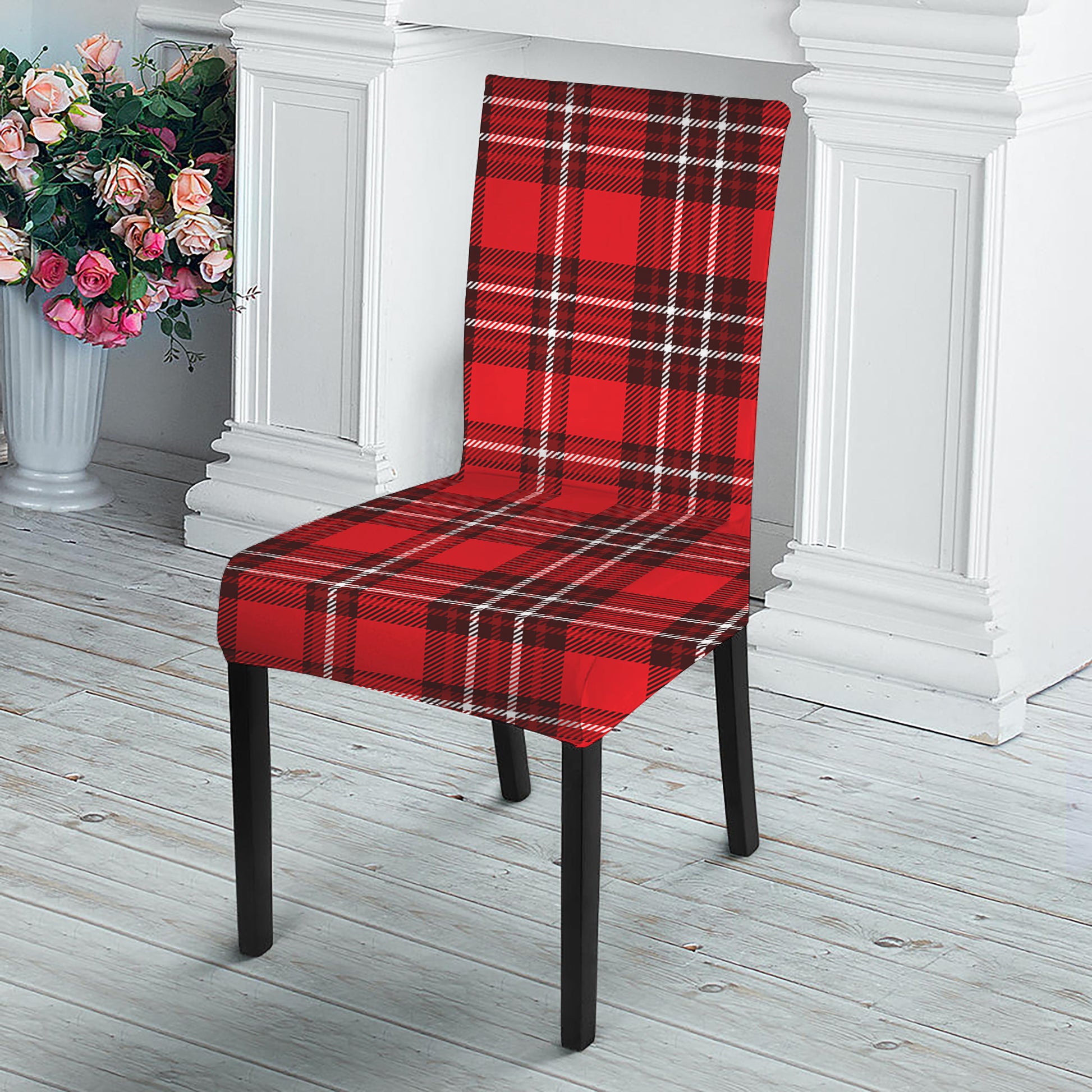 Red And White Tartan Pattern Print Dining Chair Slipcover