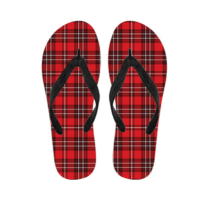 Red And White Tartan Pattern Print Flip Flops
