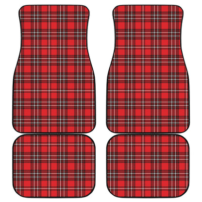 Red And White Tartan Pattern Print Front and Back Car Floor Mats