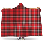 Red And White Tartan Pattern Print Hooded Blanket