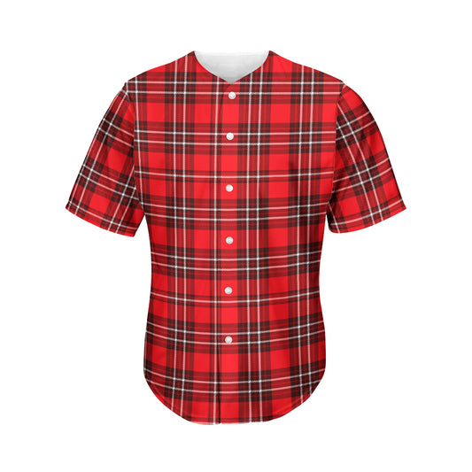 Red And White Tartan Pattern Print Men's Baseball Jersey
