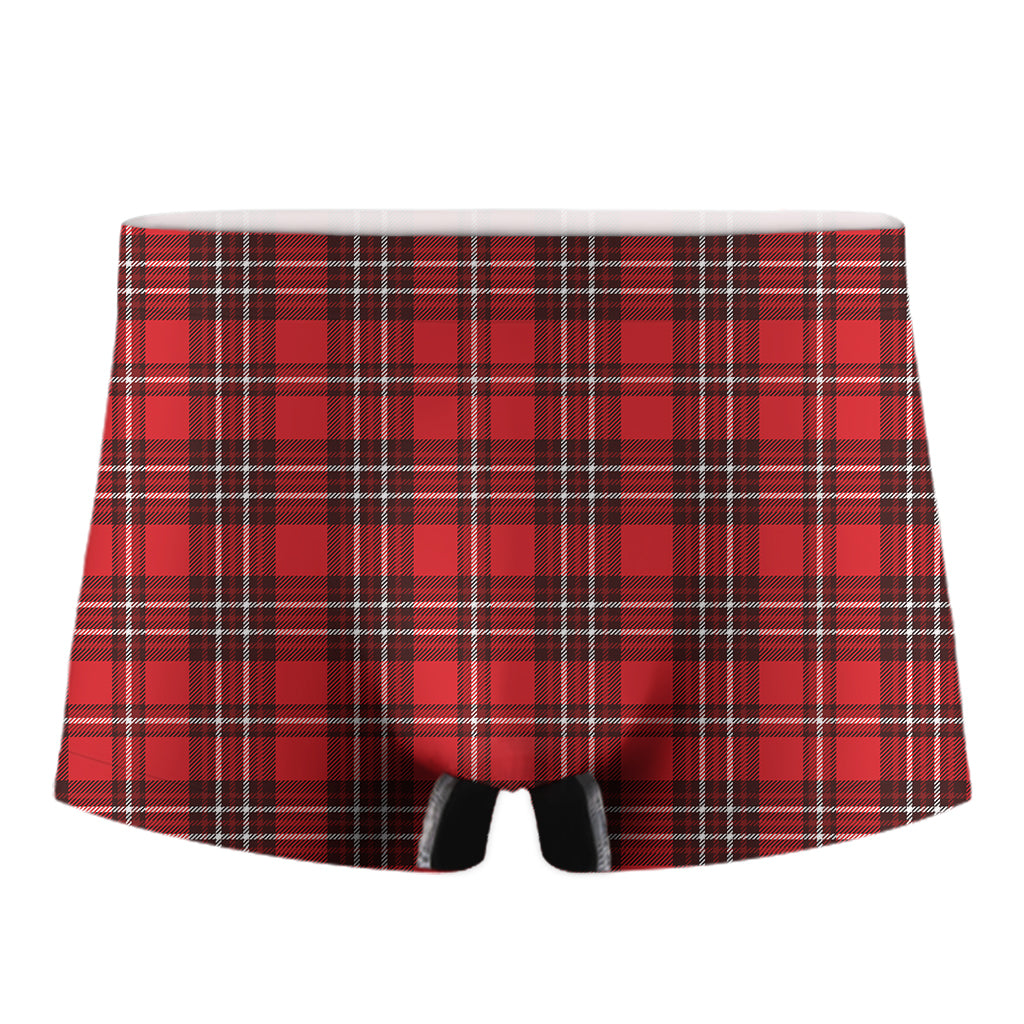 Red And White Tartan Pattern Print Men's Boxer Briefs