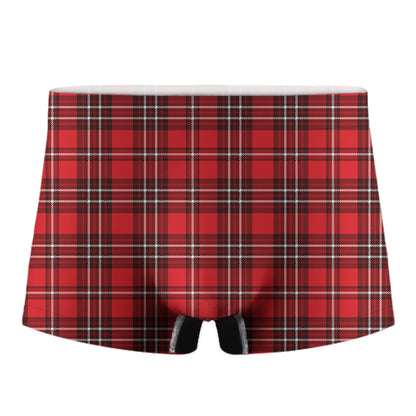 Red And White Tartan Pattern Print Men's Boxer Briefs