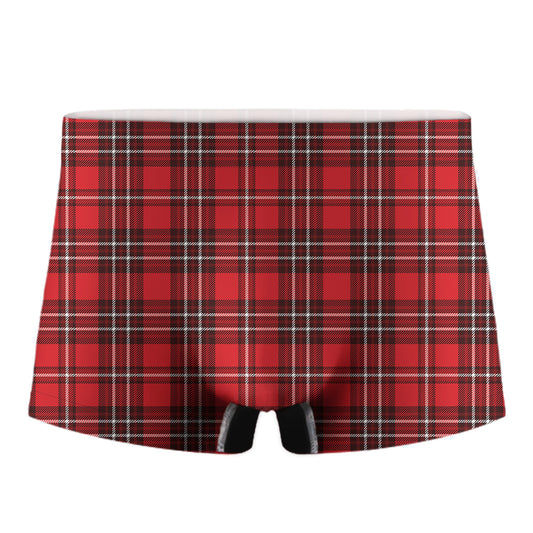 Red And White Tartan Pattern Print Men's Boxer Briefs