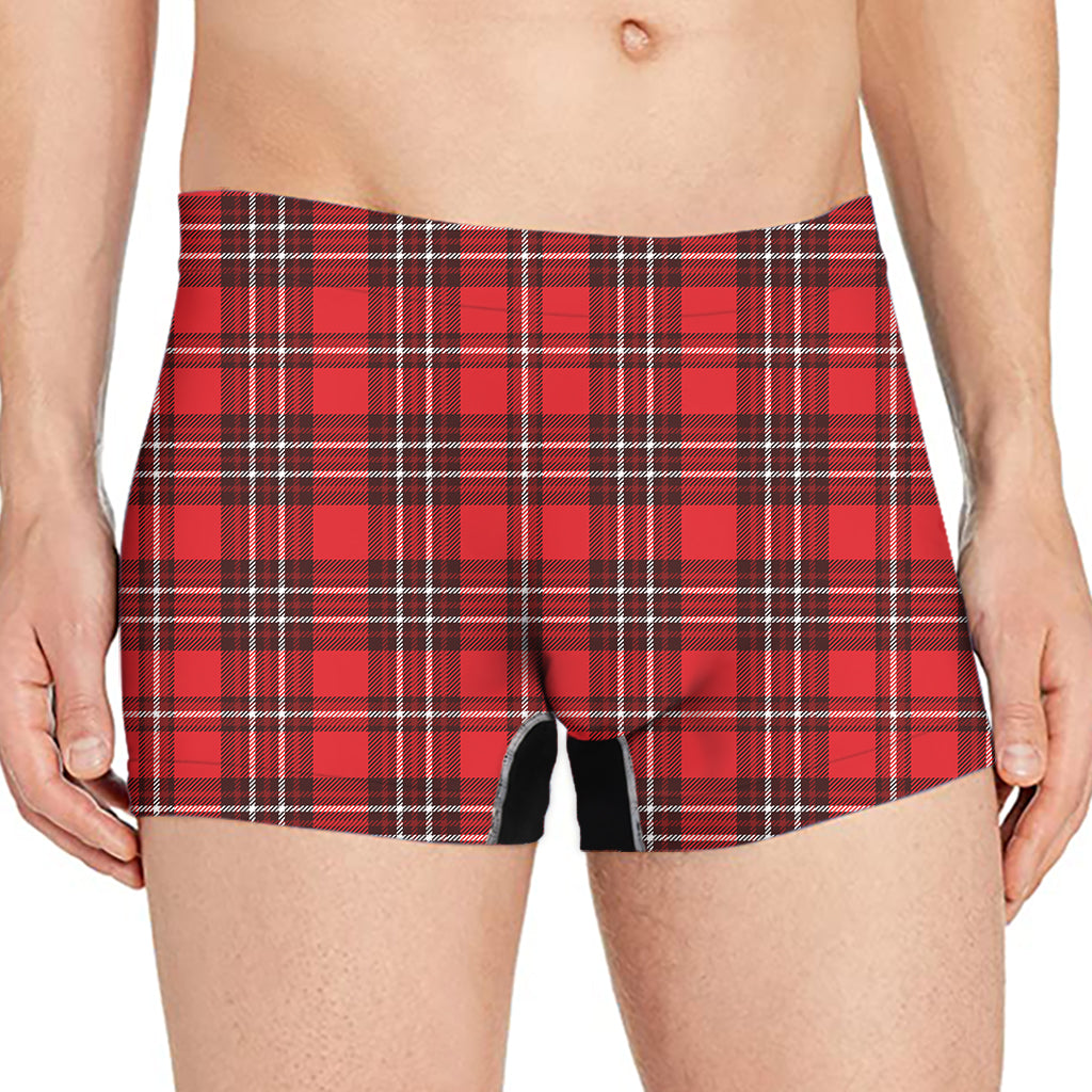 Red And White Tartan Pattern Print Men's Boxer Briefs