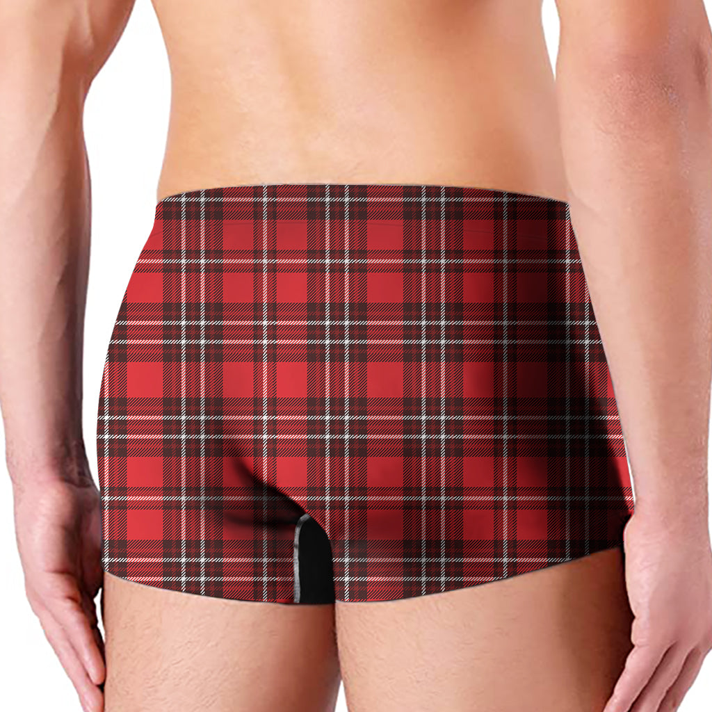 Red And White Tartan Pattern Print Men's Boxer Briefs
