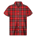 Red And White Tartan Pattern Print Men's Short Sleeve Shirt