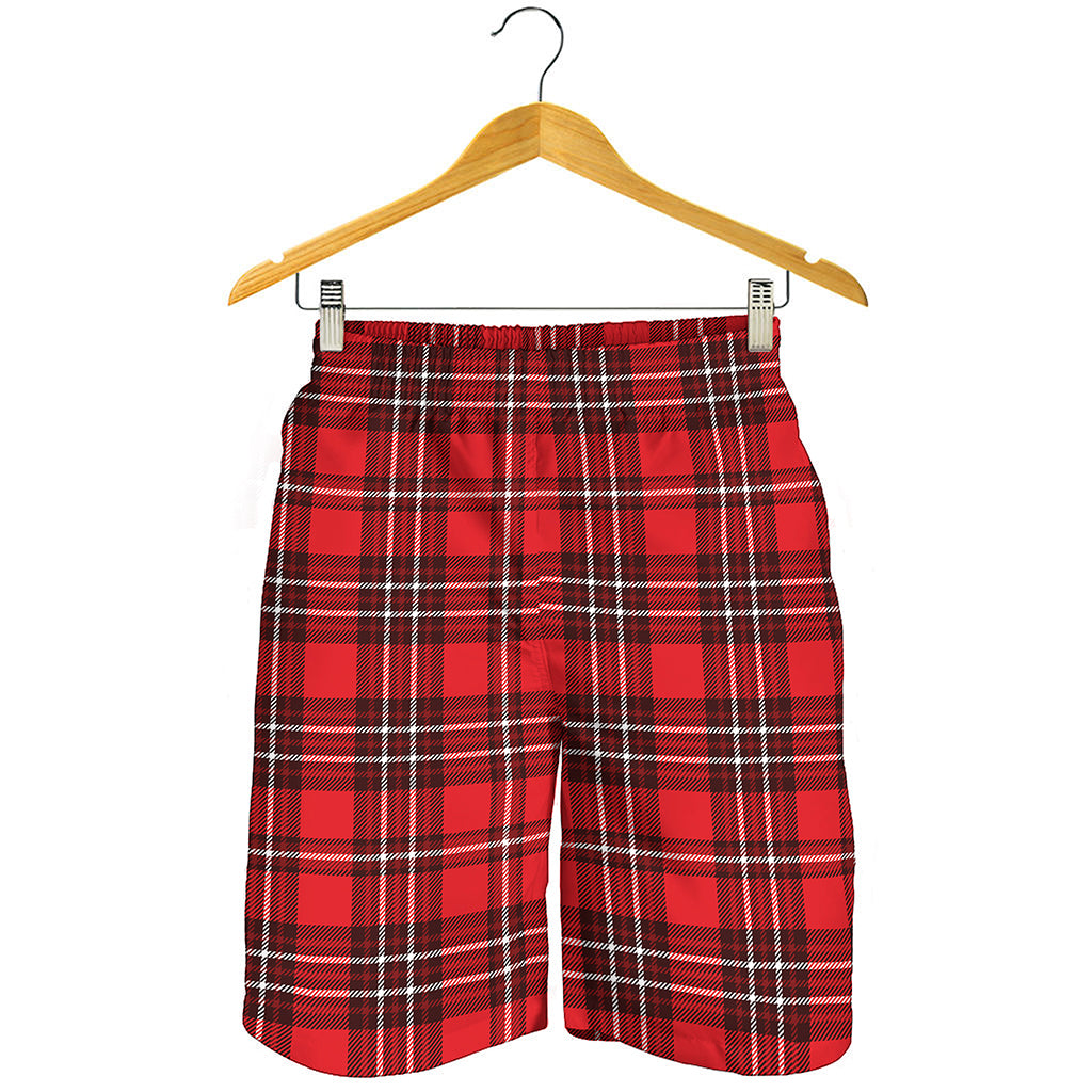 Red And White Tartan Pattern Print Men's Shorts