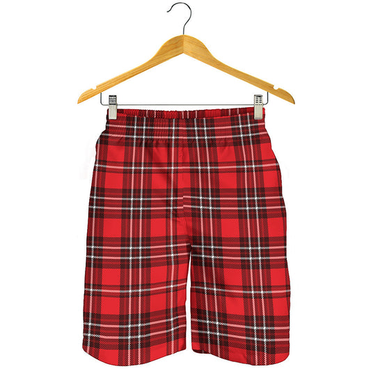 Red And White Tartan Pattern Print Men's Shorts