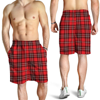 Red And White Tartan Pattern Print Men's Shorts