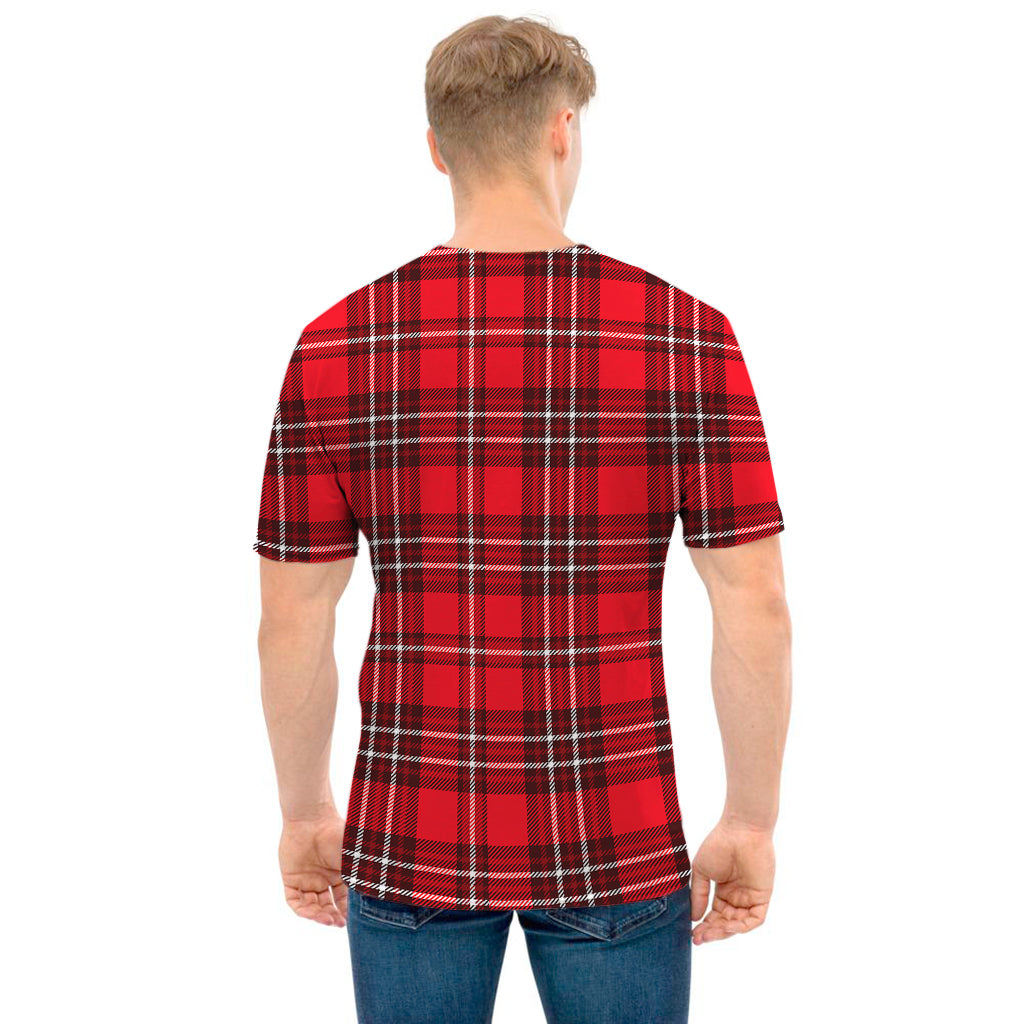 Red And White Tartan Pattern Print Men's T-Shirt