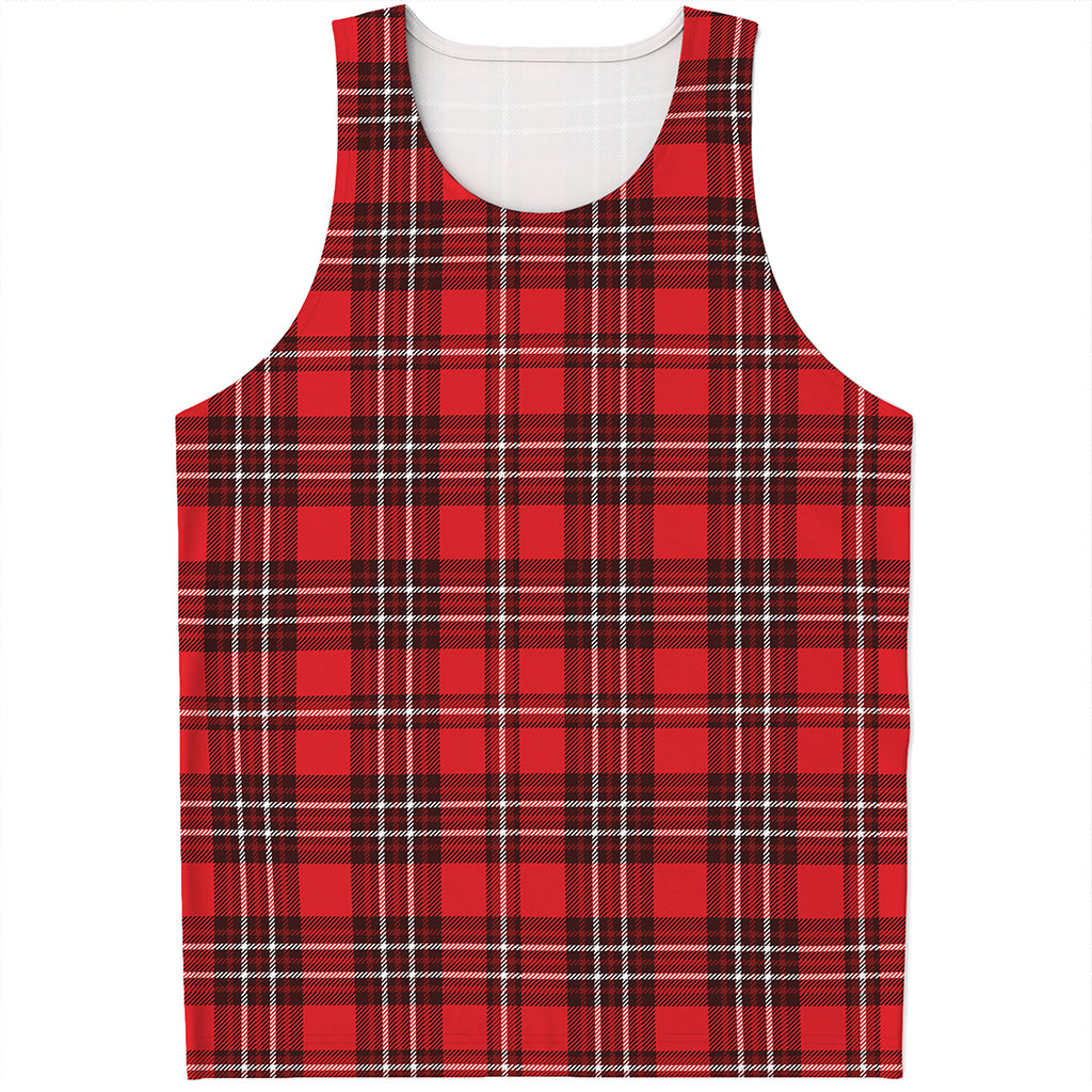 Red And White Tartan Pattern Print Men's Tank Top
