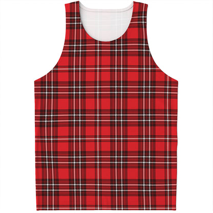 Red And White Tartan Pattern Print Men's Tank Top
